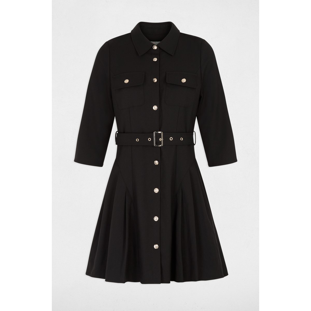 Robe ceinturée col à revers noir, MORGAN