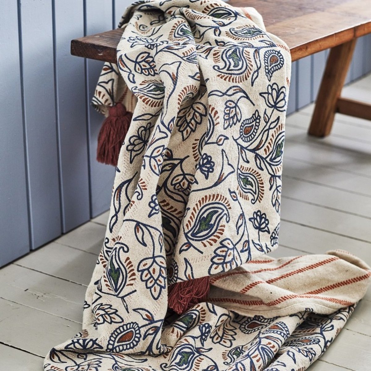 Plaid coton recyclé floral Paisley multicolore, BLOOMINGVILLE