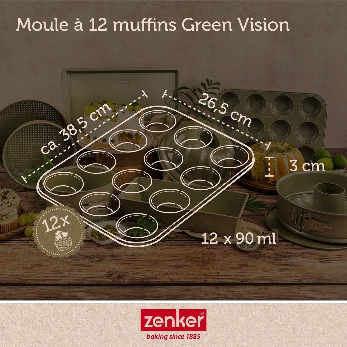 Set pâtisserie moule 12 muffins, 2 bols, verre mesureur et spatule vert, ZENKER