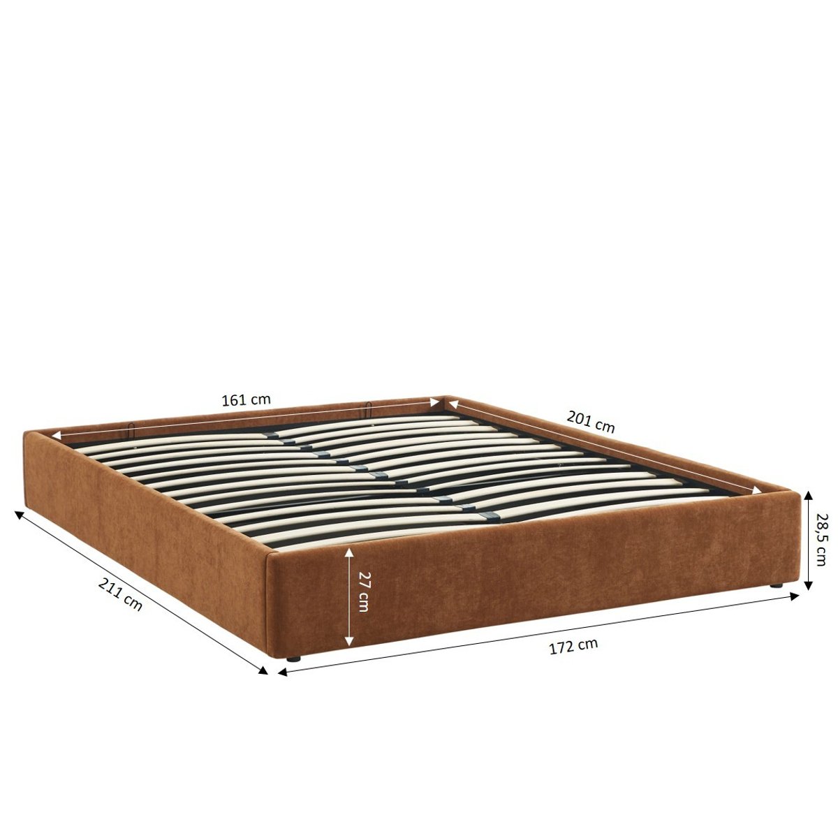 Lit coffre tissu avec sommier IVY marron, BAÏTA