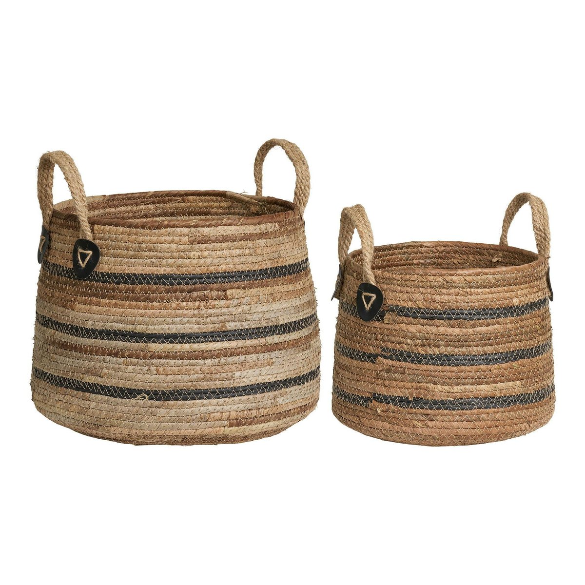 Panier cache-pot en feuille de bananier, tons noir et naturel (lot de 2) beige, PIER IMPORT