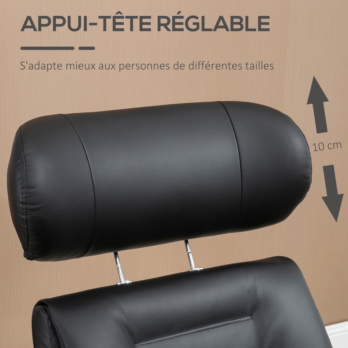 Fauteuil inclinable avec repose-pieds noir, HOMCOM