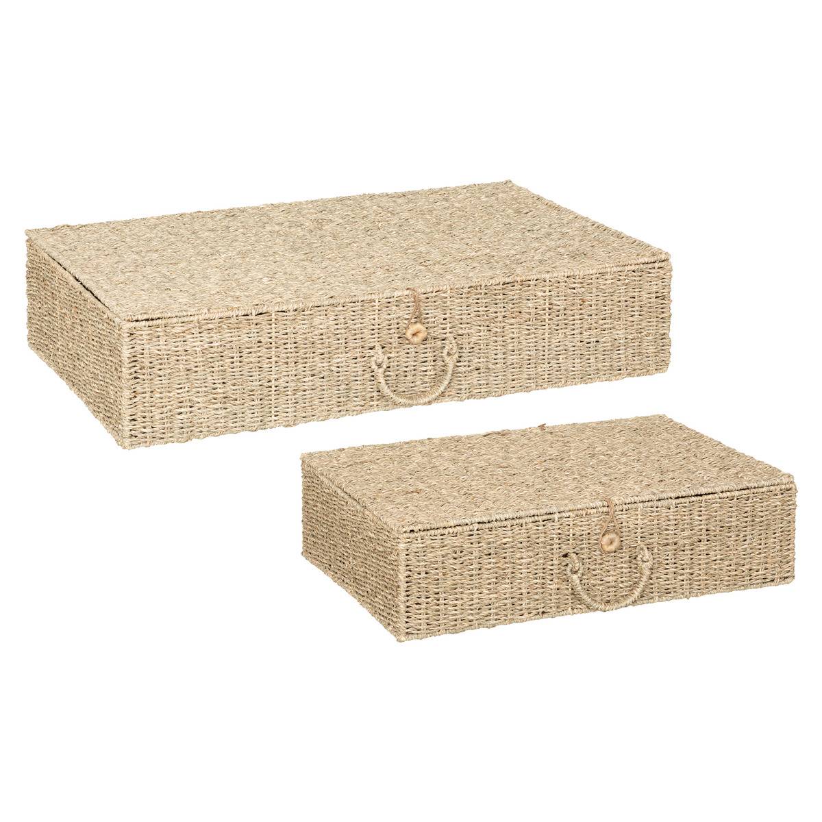 Lot de 2 paniers XL en paille tressée à poignées CORA beige, ATMOSPHERA