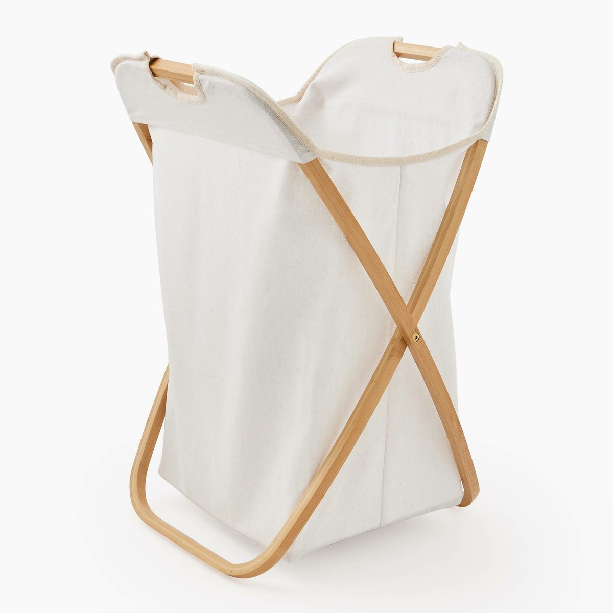 Panier à linge, 61x47x37 cm, en coton et bambou off white, MONOPRIX