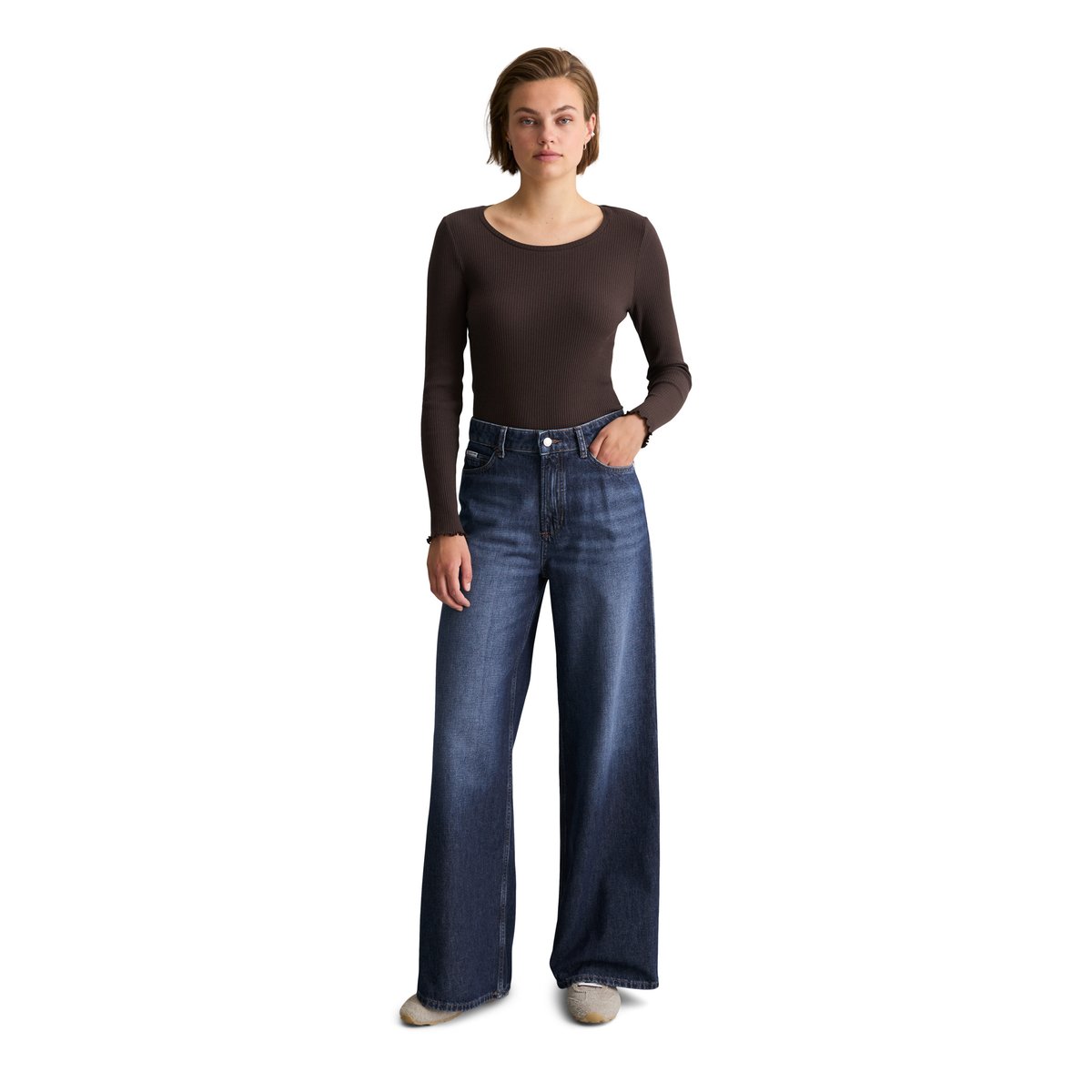 Jeans modèle Anjo wide en denim rigide sans élasthanne bleu, MARC O’POLO DENIM