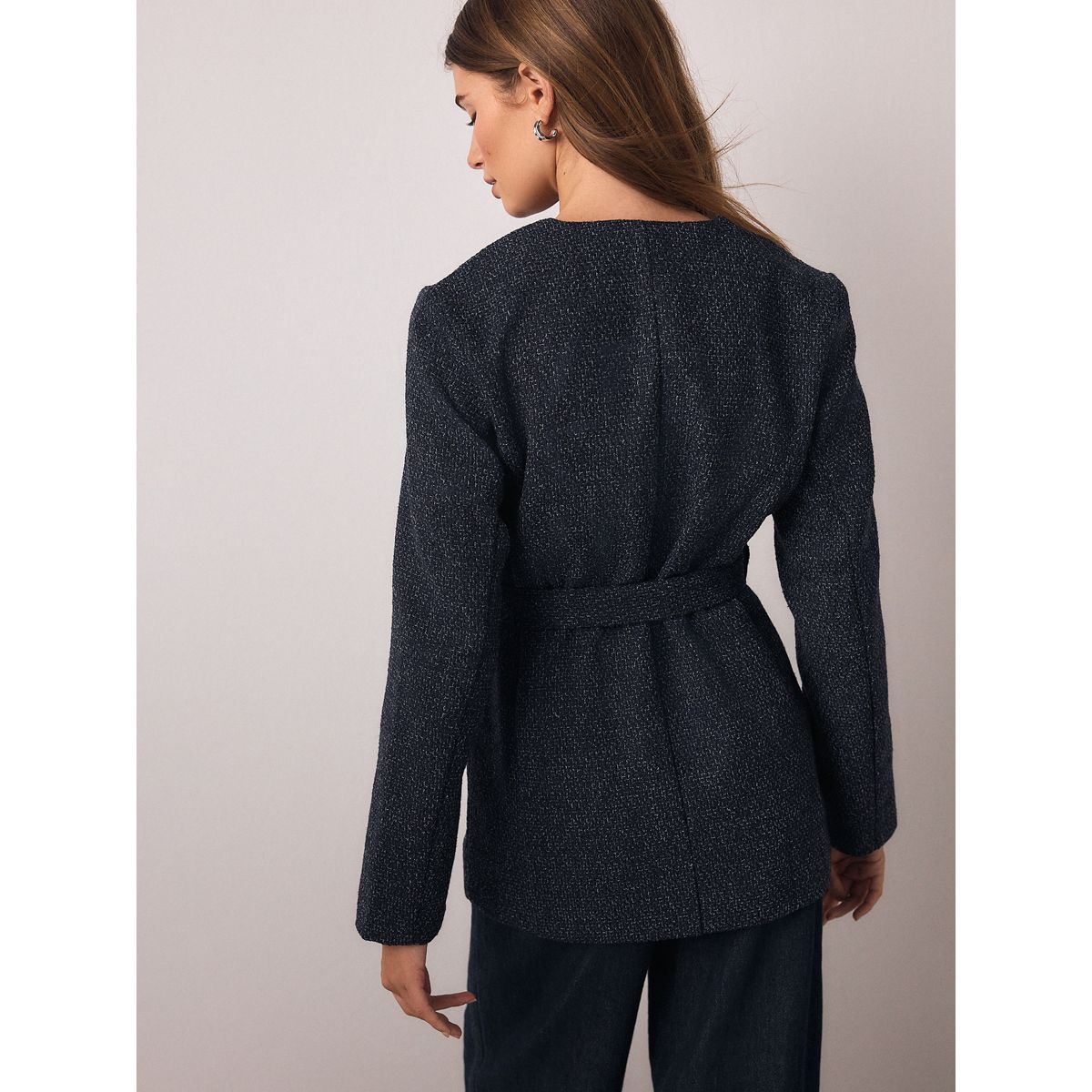 Veste bouclée mouchetée à ceinture bleu marine, NEXT