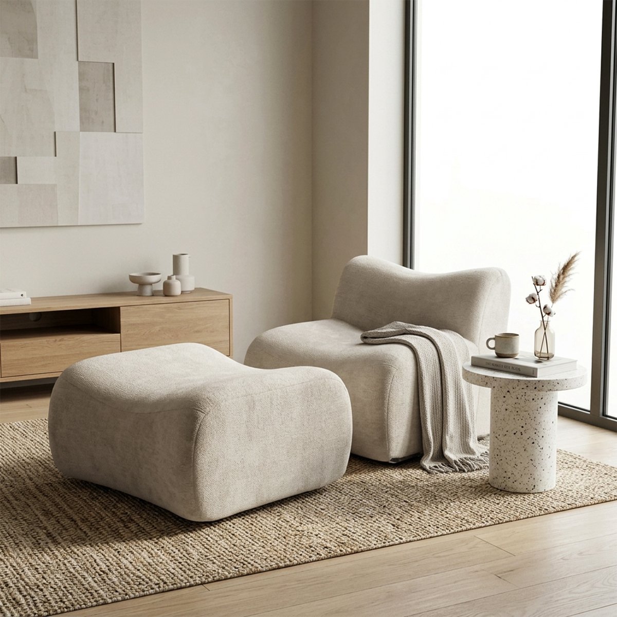 Elément chauffeuse 1 place compressé design moderne, CLOUD taupe, MEUBLES COSY