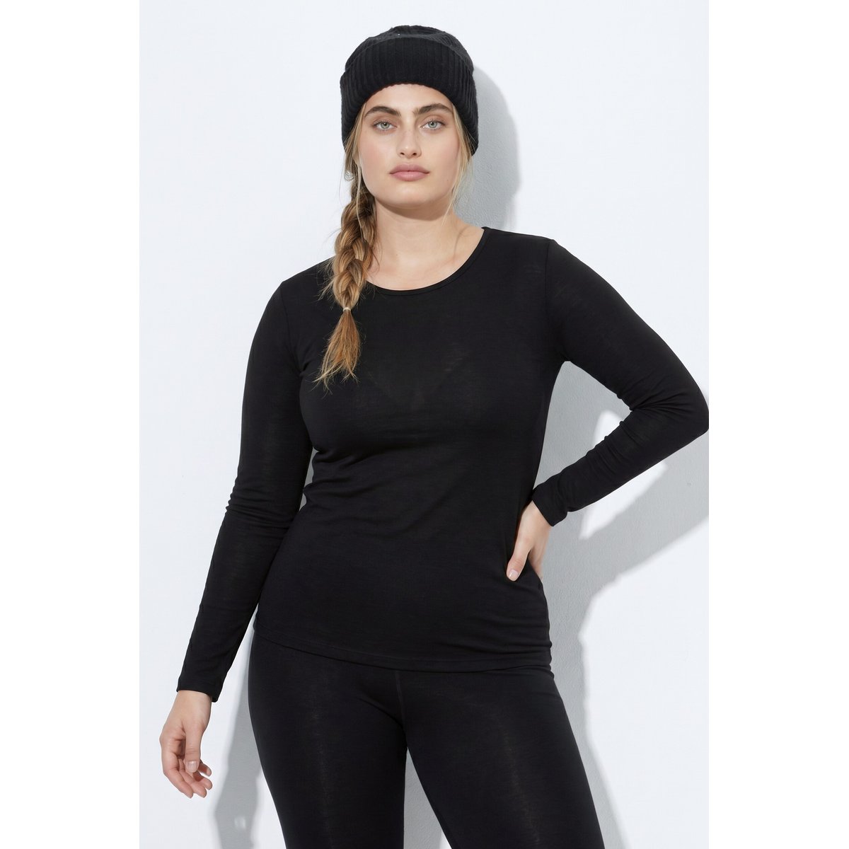 T-shirt en maille fine, coupe Slim Fit noir, ULLA POPKEN