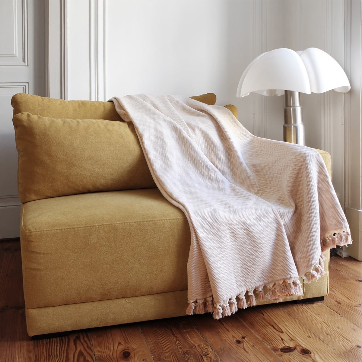 Plaid coton MEGEVE taupe clair, FEBRONIE