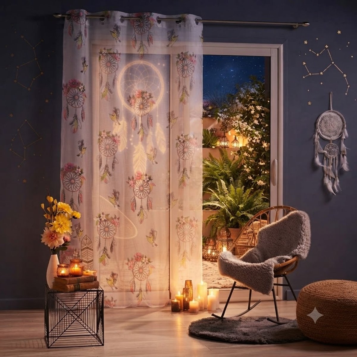 Panneau a oeillets voile Attrape-reves boheme blanc, EDEN