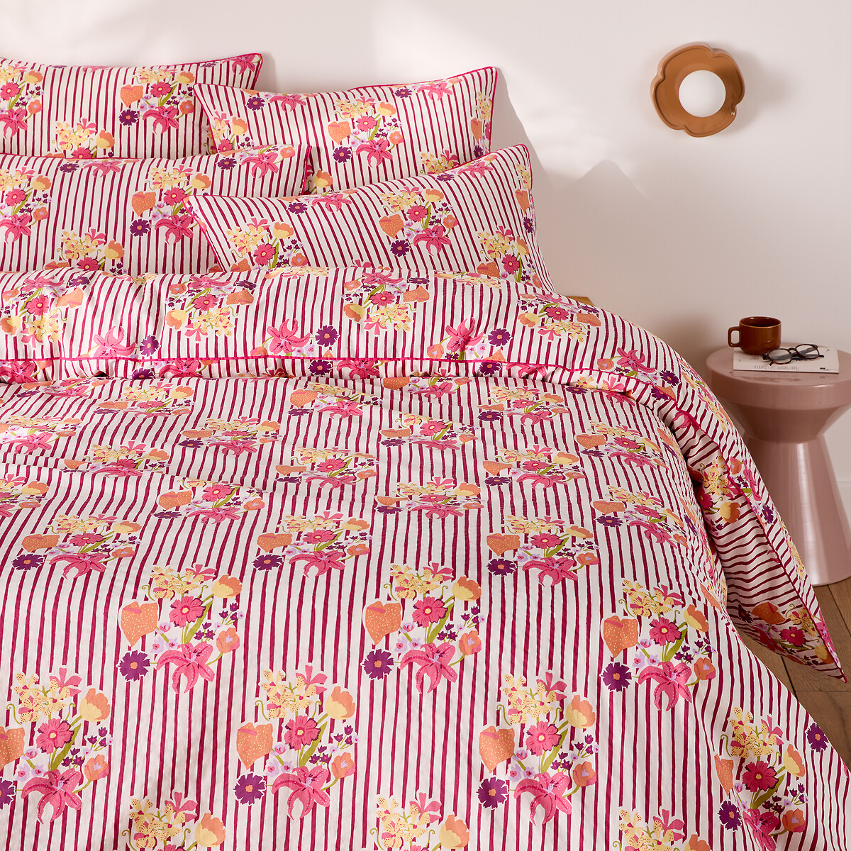 Funda nórdica de algodón lavado, estampado de rayas y flores, BELARDI estampado floral rosa, LA REDOUTE INTERIEURS