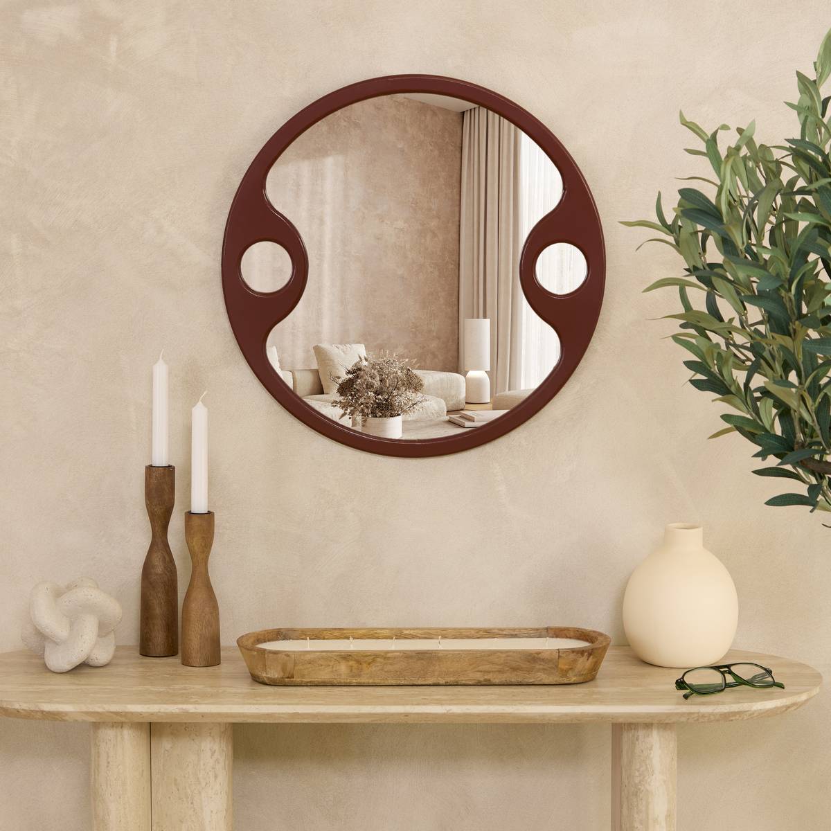 Miroir design 3 glaces formes organiques AUSTIN bordeaux, ATMOSPHERA