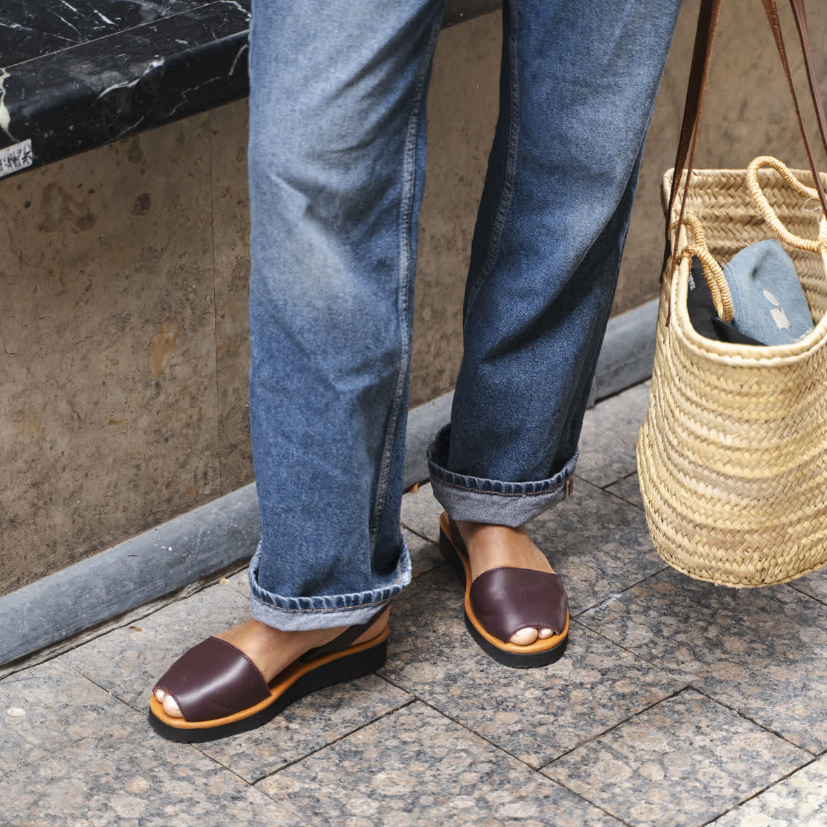 Sandales compensées en cuir AVARCA PLATJA bordeaux, MINORQUINES