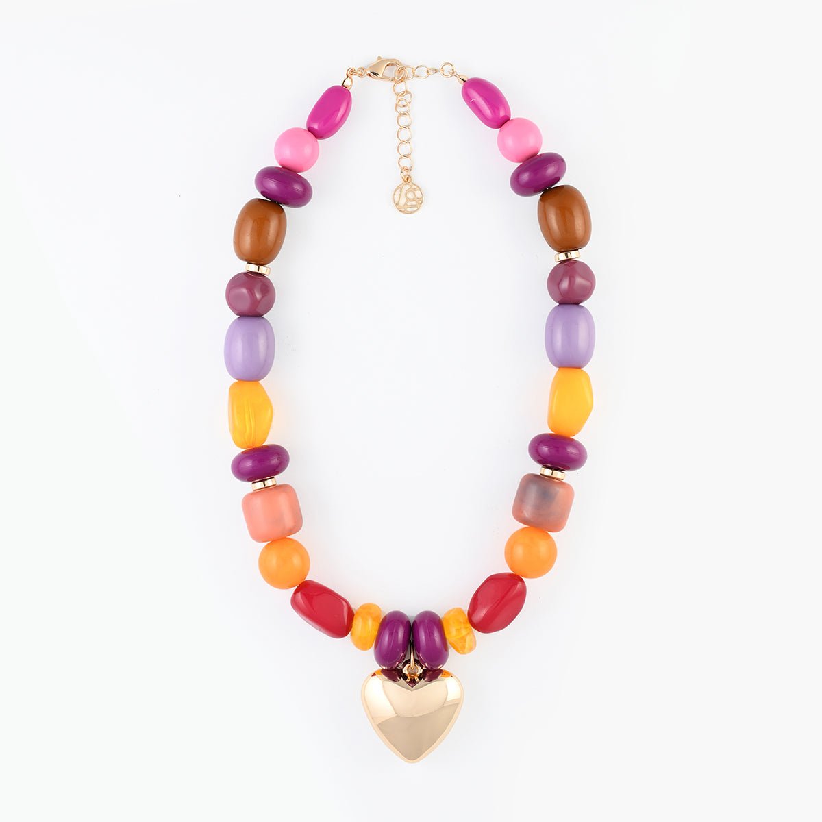 Collier de perles multicolores pendentif cœur multicolore, BALABOOSTE