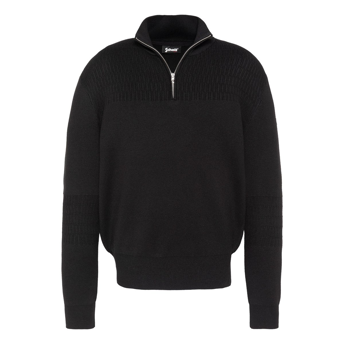 Pull col zippé en maille fine noir, SCHOTT