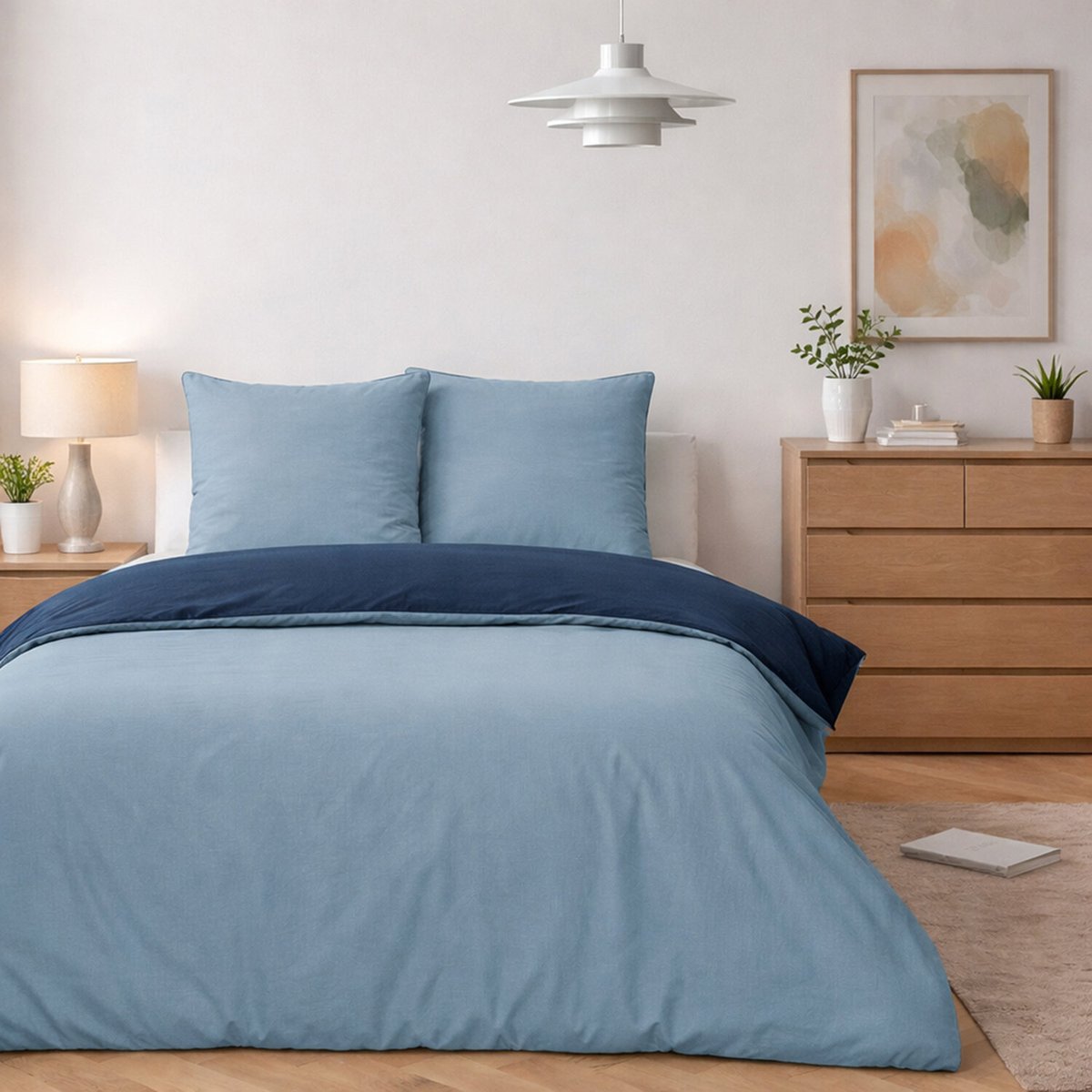 Parure housse de couette en coton lavé bicolore, Vicky beige, C DESIGN HOME TEXTILE