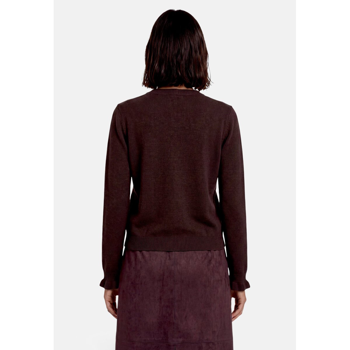 Cardigan en maille à ruches dark brown melange, ZERO