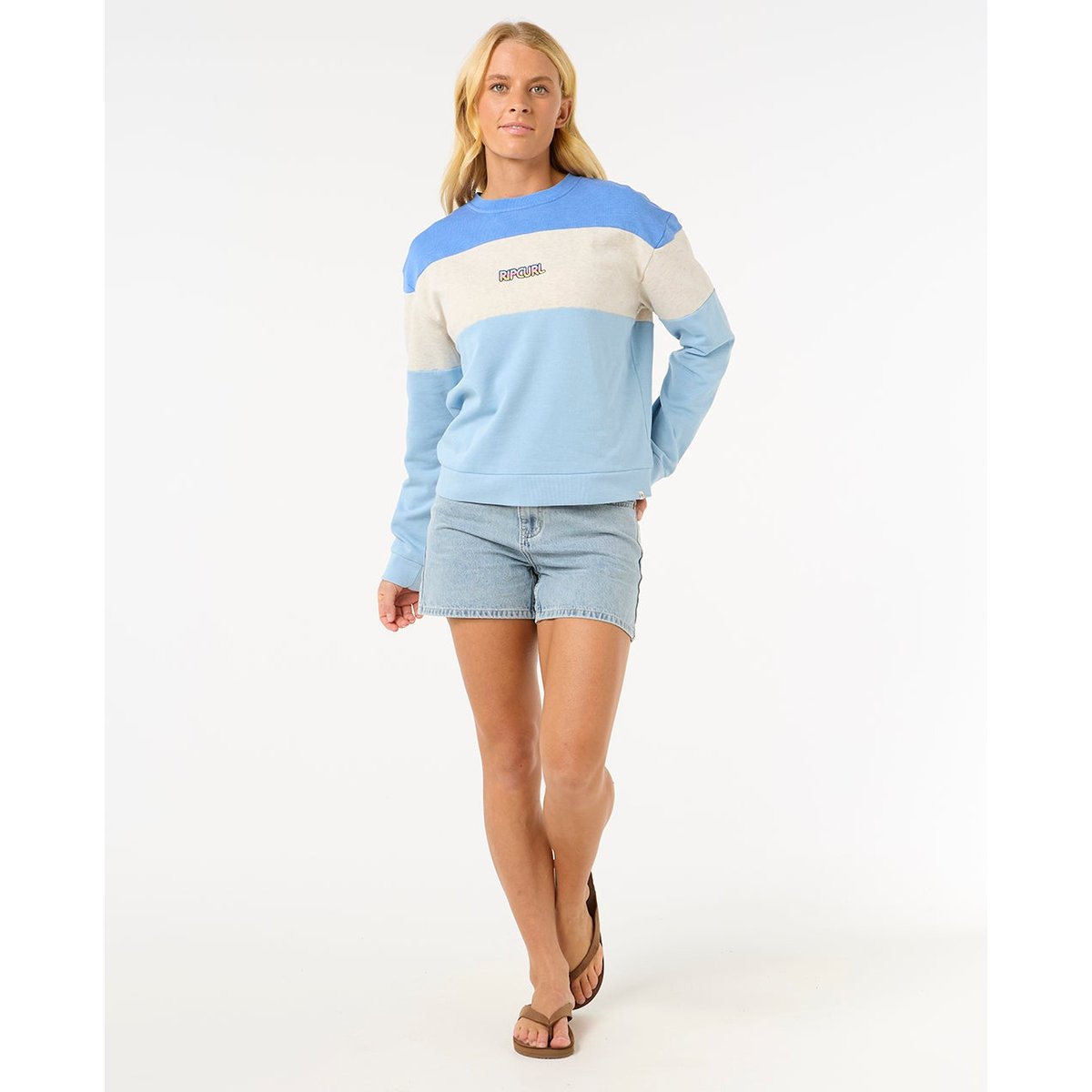Sweat LAS DALIAS COLOURBLOCK CREW gris chiné avoine, RIP CURL