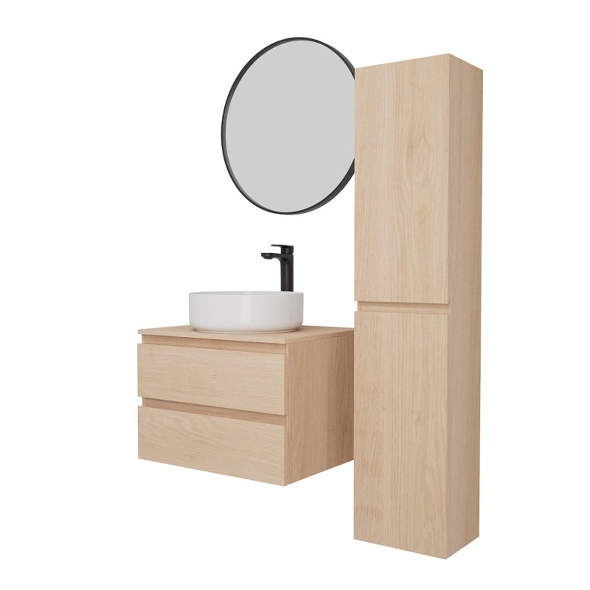 Ensemble meuble simple vasque 60 cm + vasque + robinet + miroir + colonne SORRENTO chêne, MOB IN
