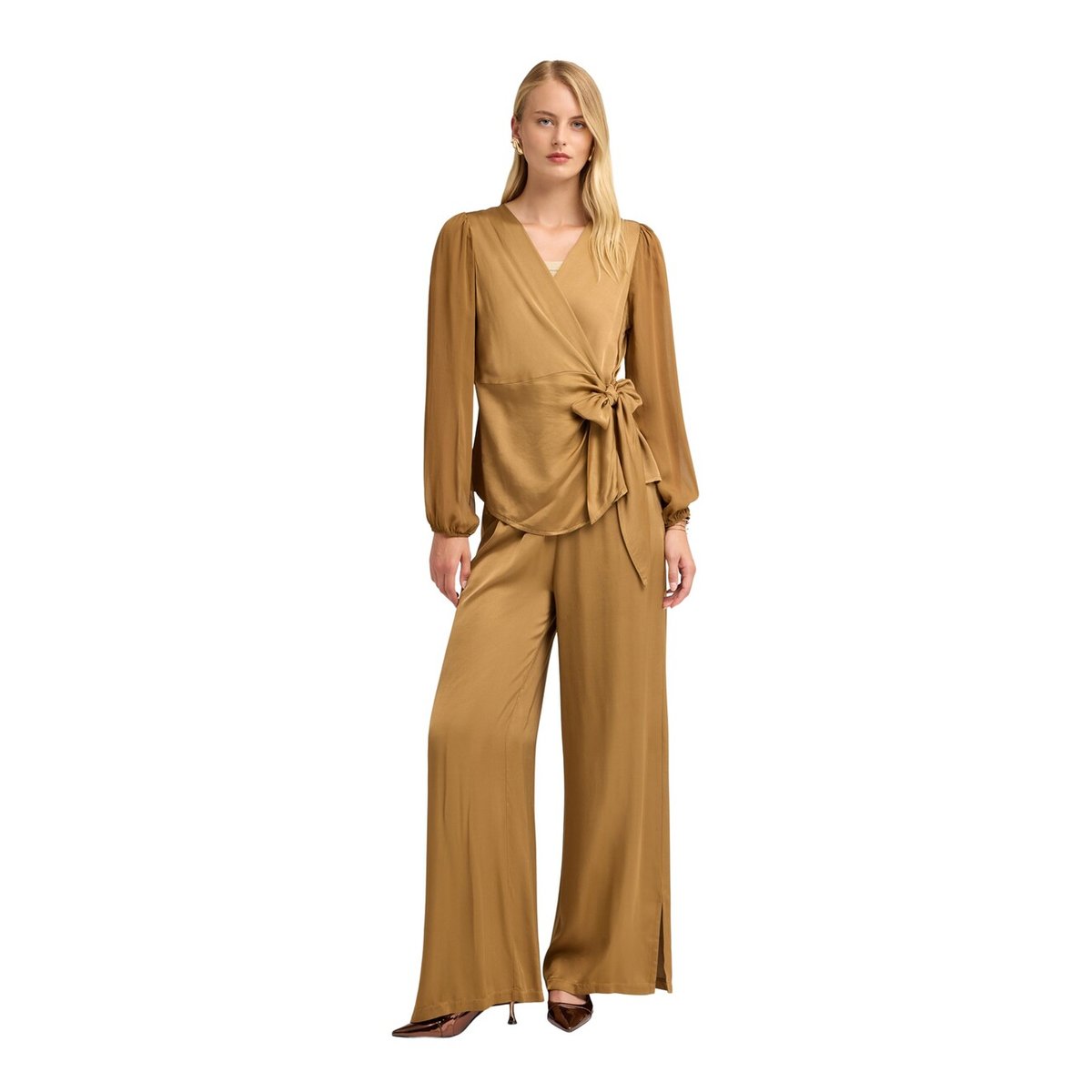 Pantalon palazzo en viscose beige, MOTIVI