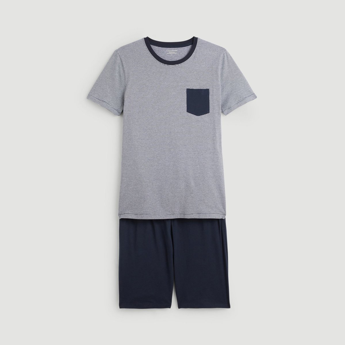 Pyjama T-shirt manches courtes rayé et Short en jersey de coton BIO GOTS marine, MONOPRIX