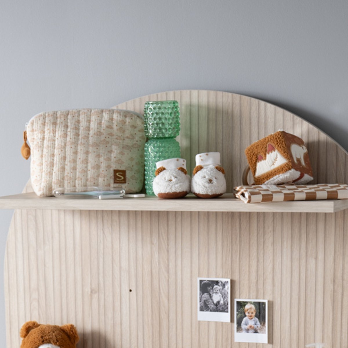 Chaussons bébé en sherpa ourson beige, SAUTHON