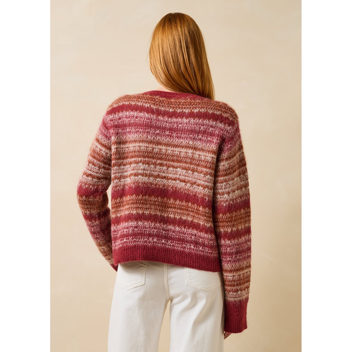 Pull manches longues en jacquard col rond brique, LA FEE MARABOUTEE