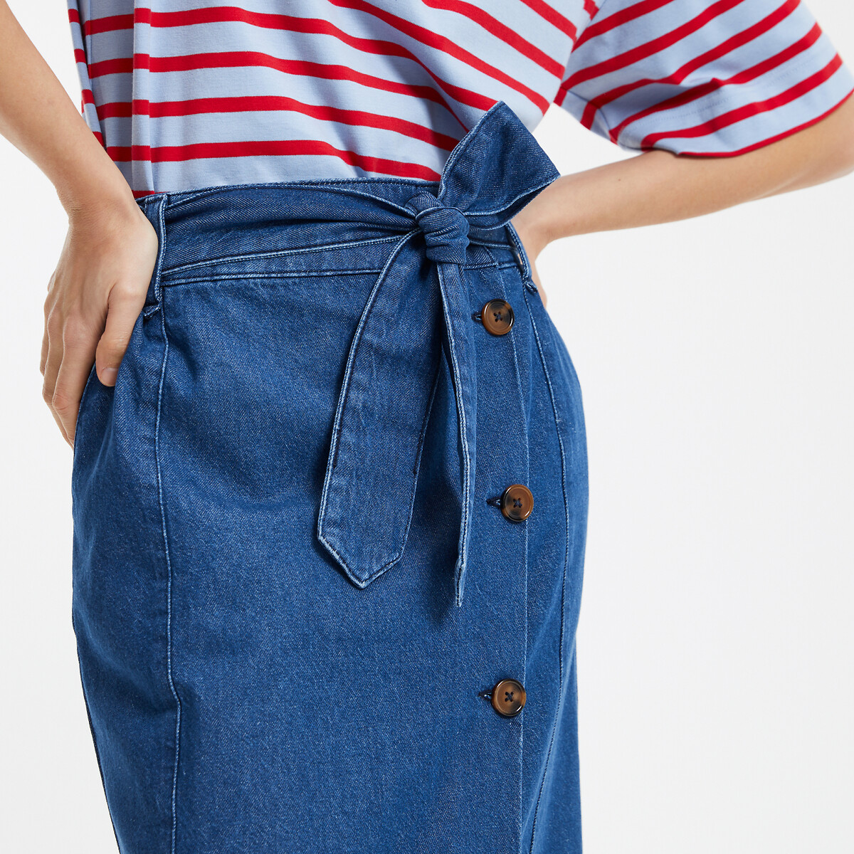 Denim Wrapover Midi Skirt untreated blue, LA REDOUTE COLLECTIONS