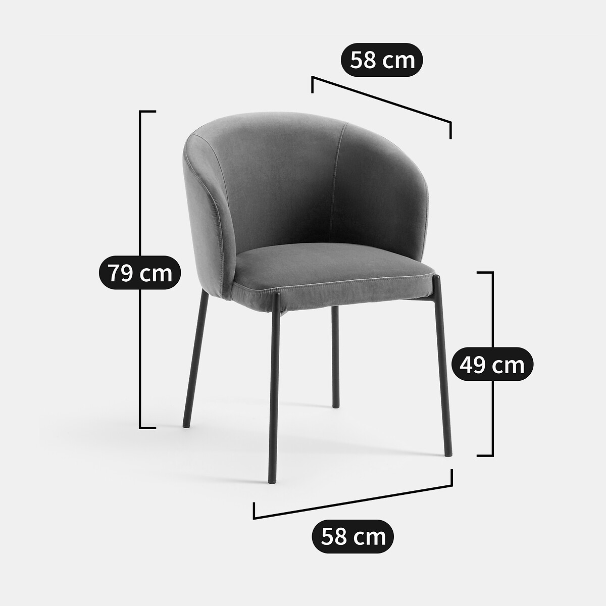 Fauteuil de table en métal et velours, KINNA gris charbon, AM.PM