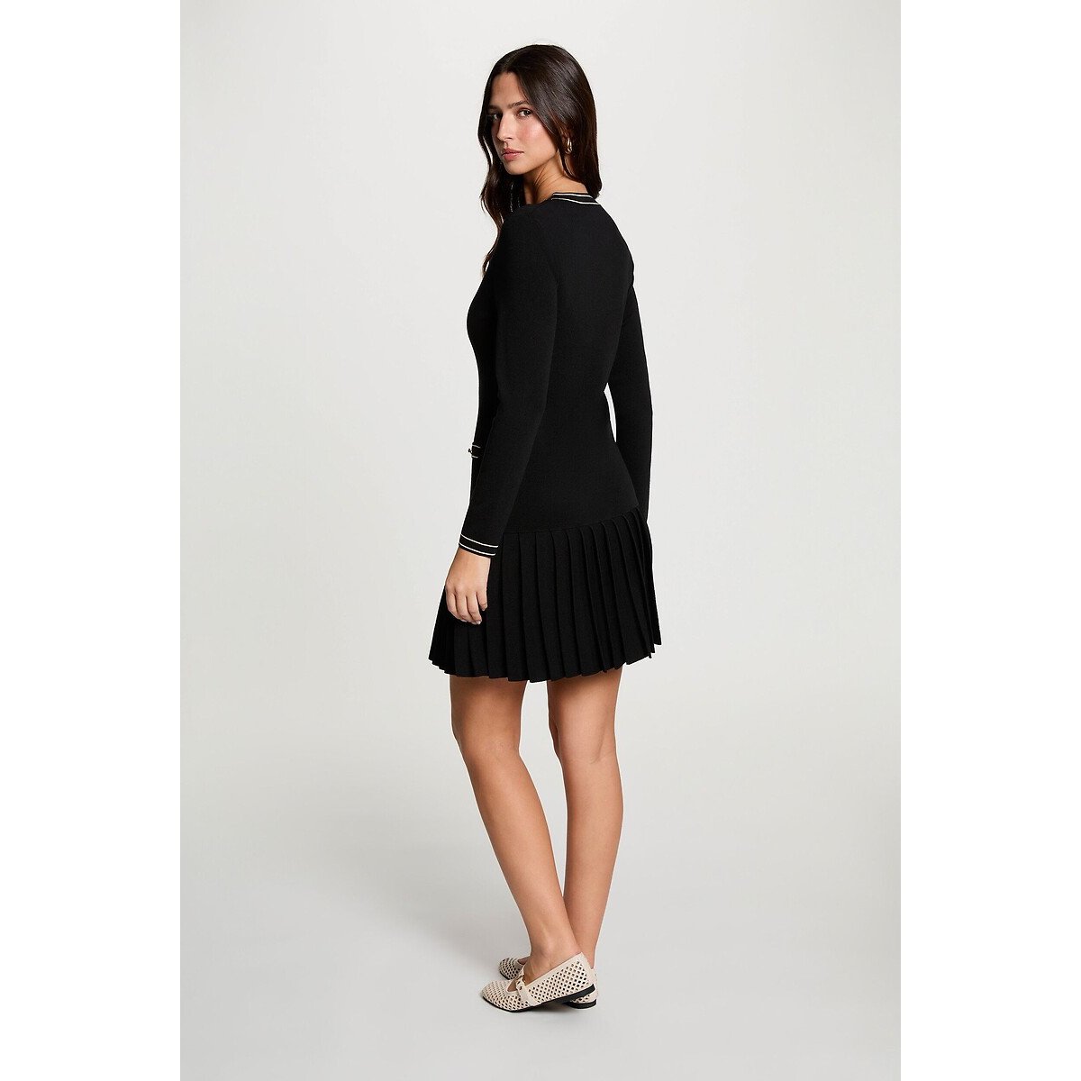 Abito in con maglia con gonna plissettata nero , MORGAN
