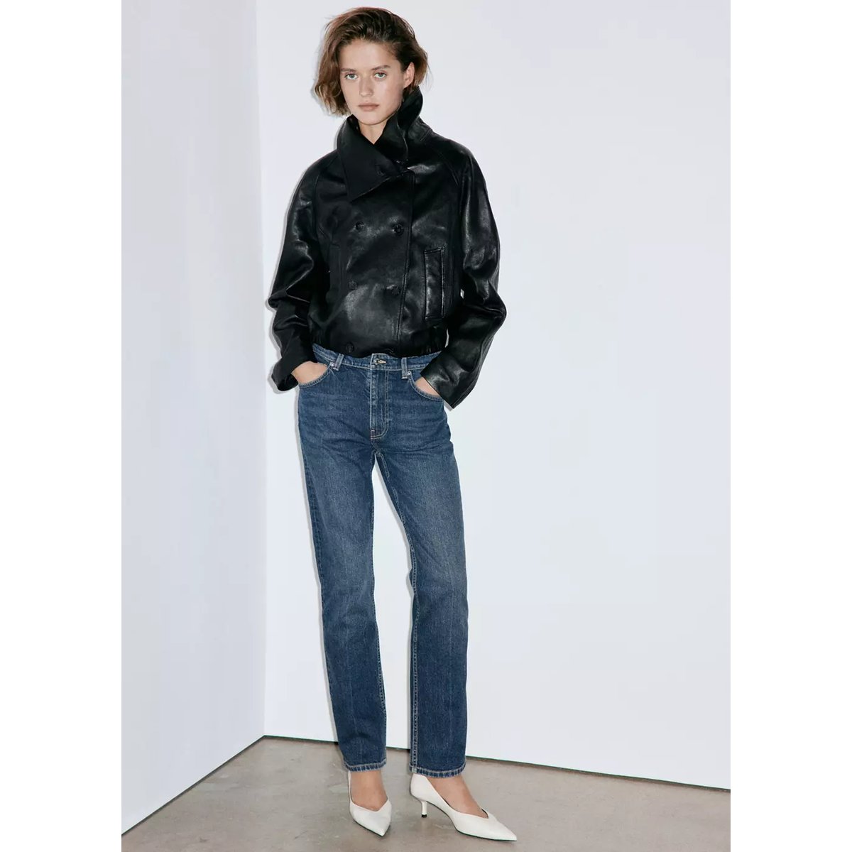 Jean slim taille haute bleu foncé, MANGO