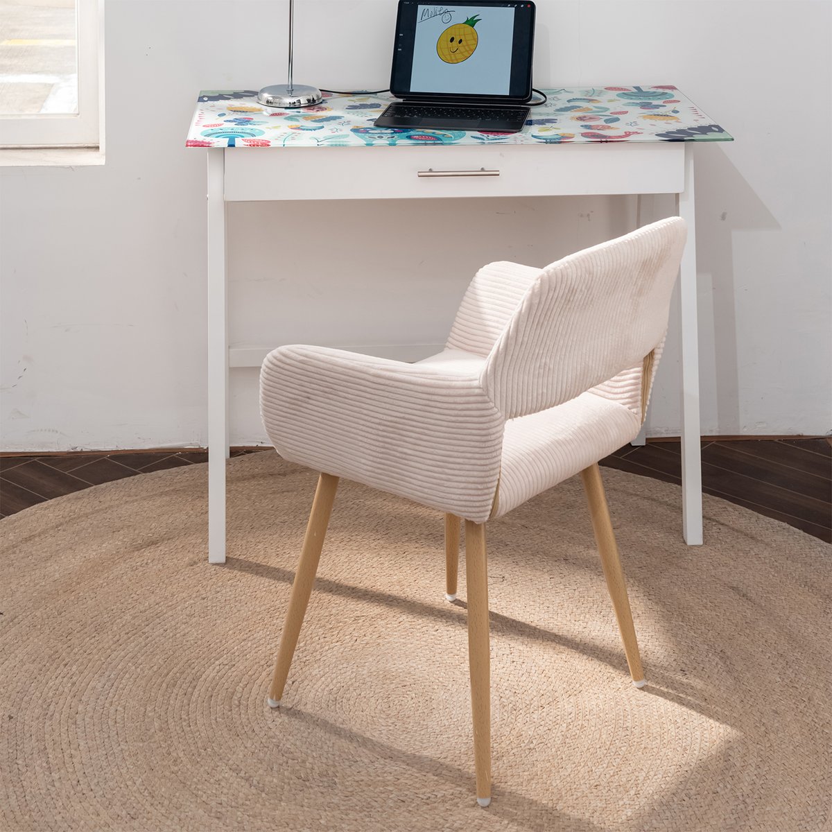 Ensemble de table à manger ronde avec 4 chaises, CLIFTOAKXSET chêne et beige, MEUBLES COSY