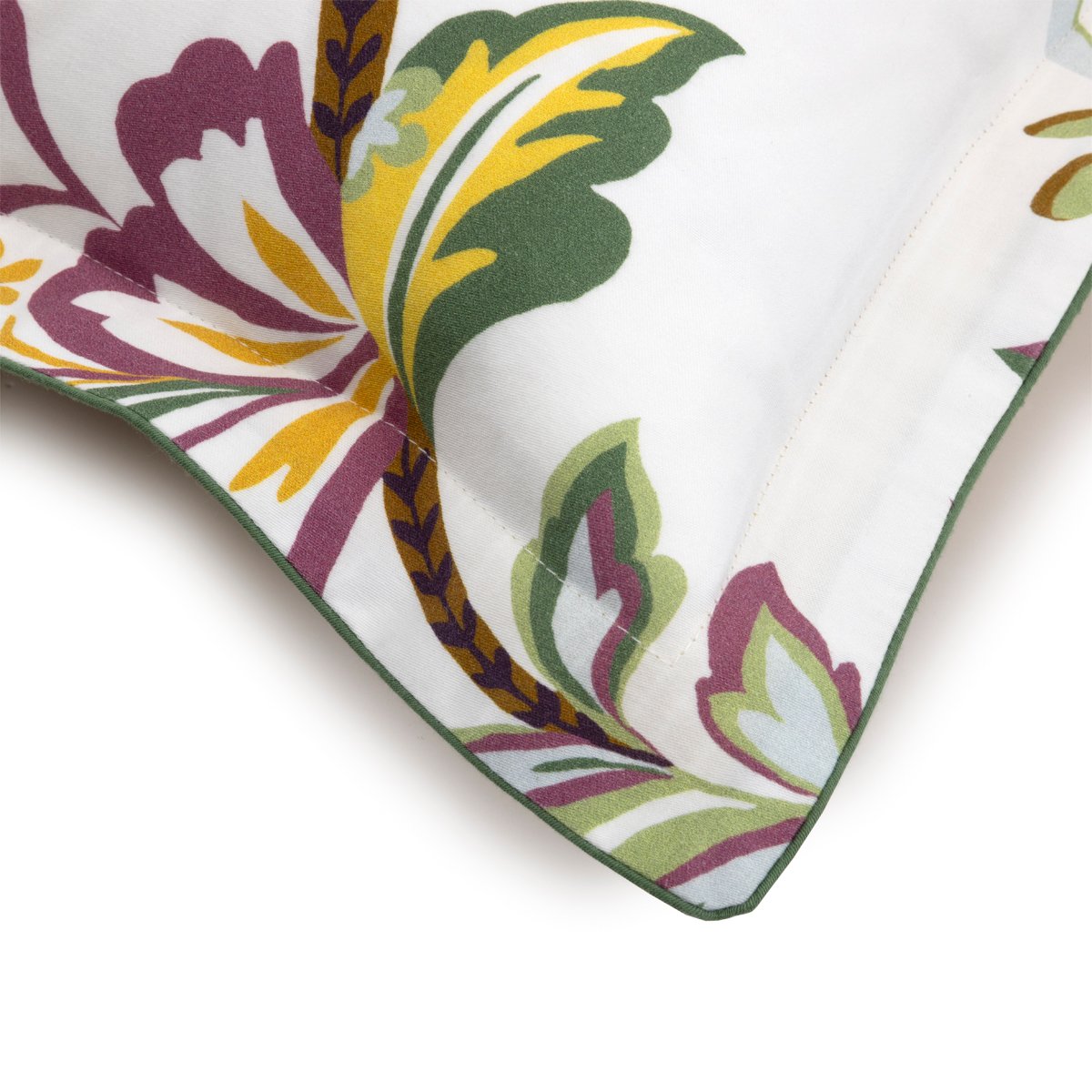 Taie d'oreiller en satin de coton lavé jaune, GIRANDOLE a motif, DESFORGES