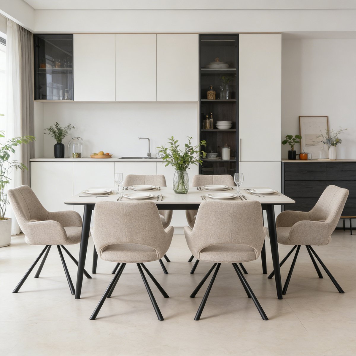 Lot de 6 chaises de salle à manger style scandinave, BETH kaki, MEUBLES COSY