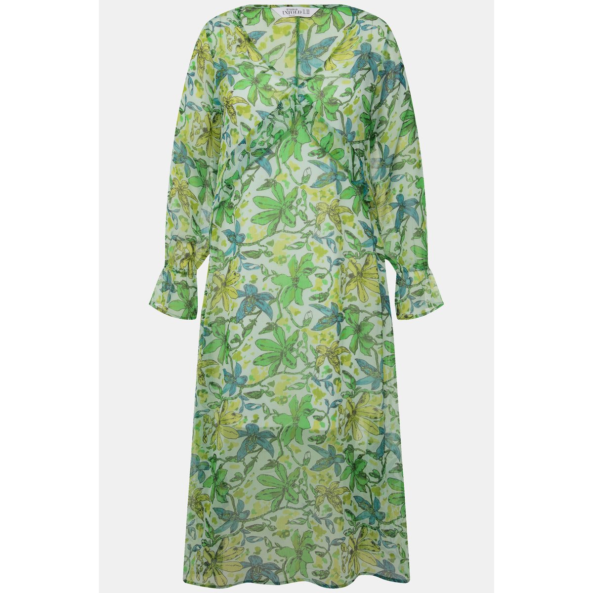 Robe maxi trapèze en mousseline. Imprimé vert clair, STUDIO UNTOLD