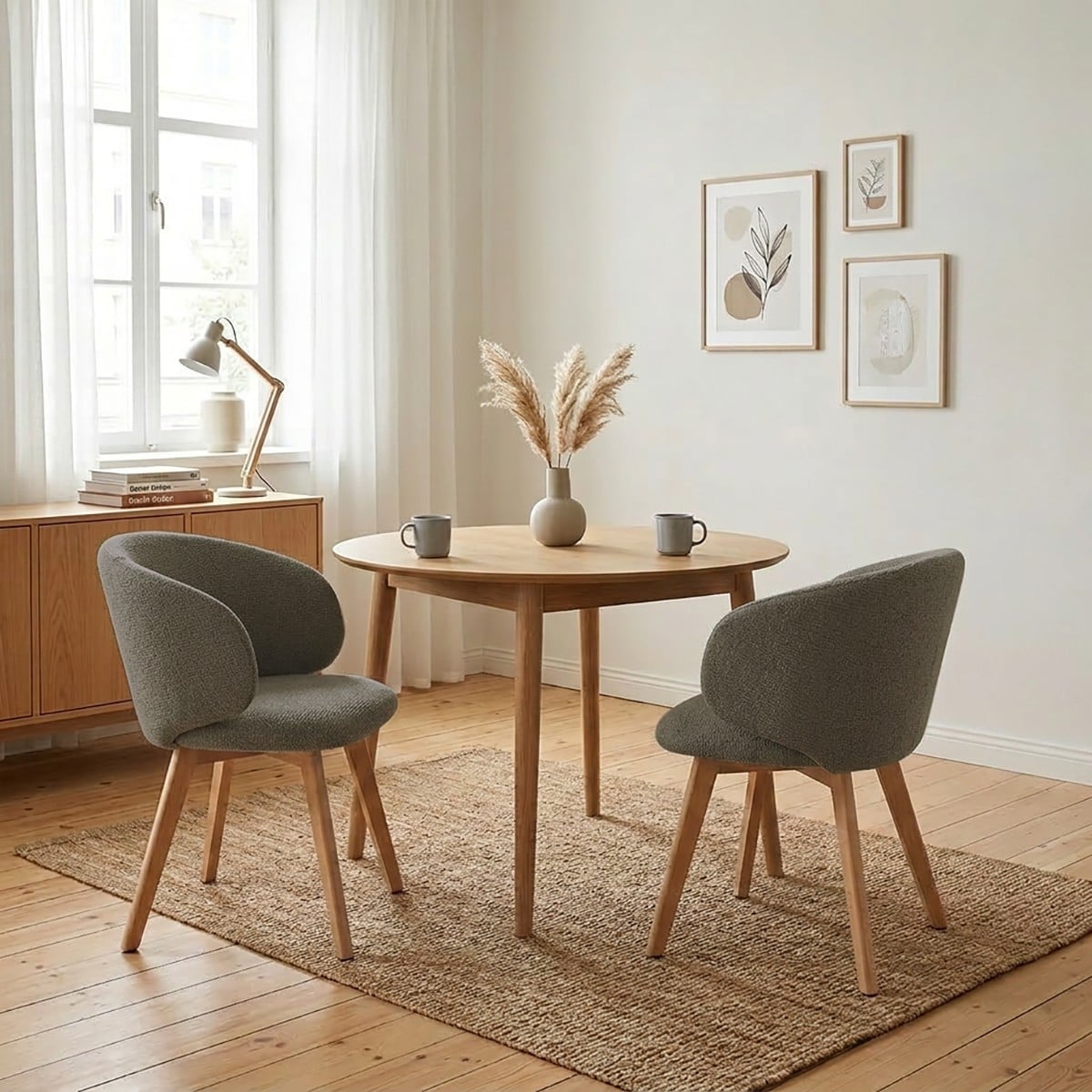 Lot de 2 Chaises en tissu et hêtre SOLENE marron, CALICOSY