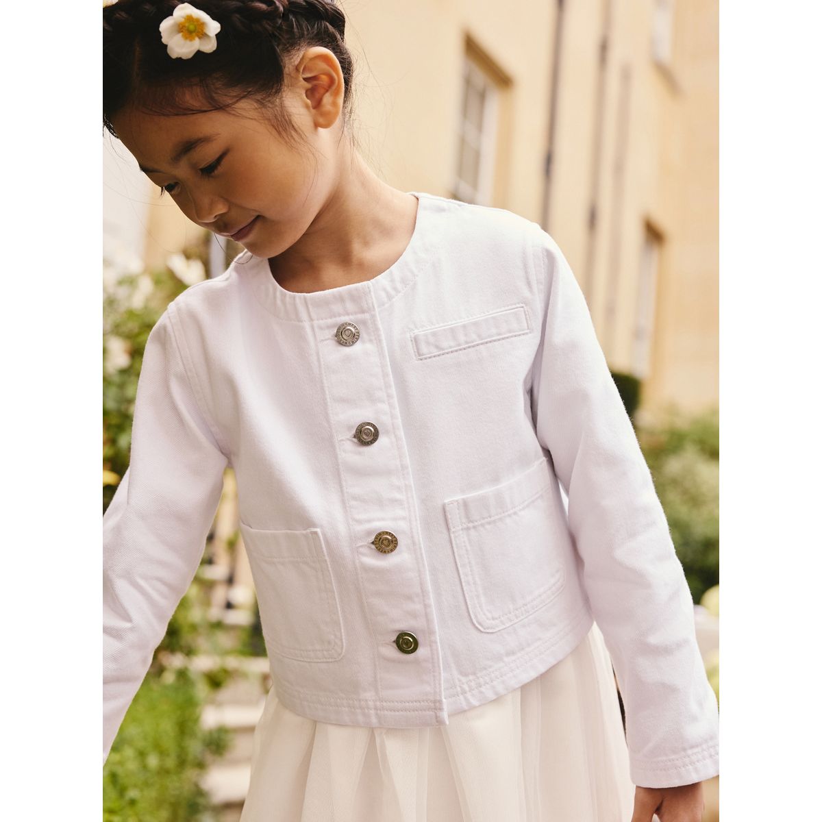 Veste sans col en denim blanc, NEXT