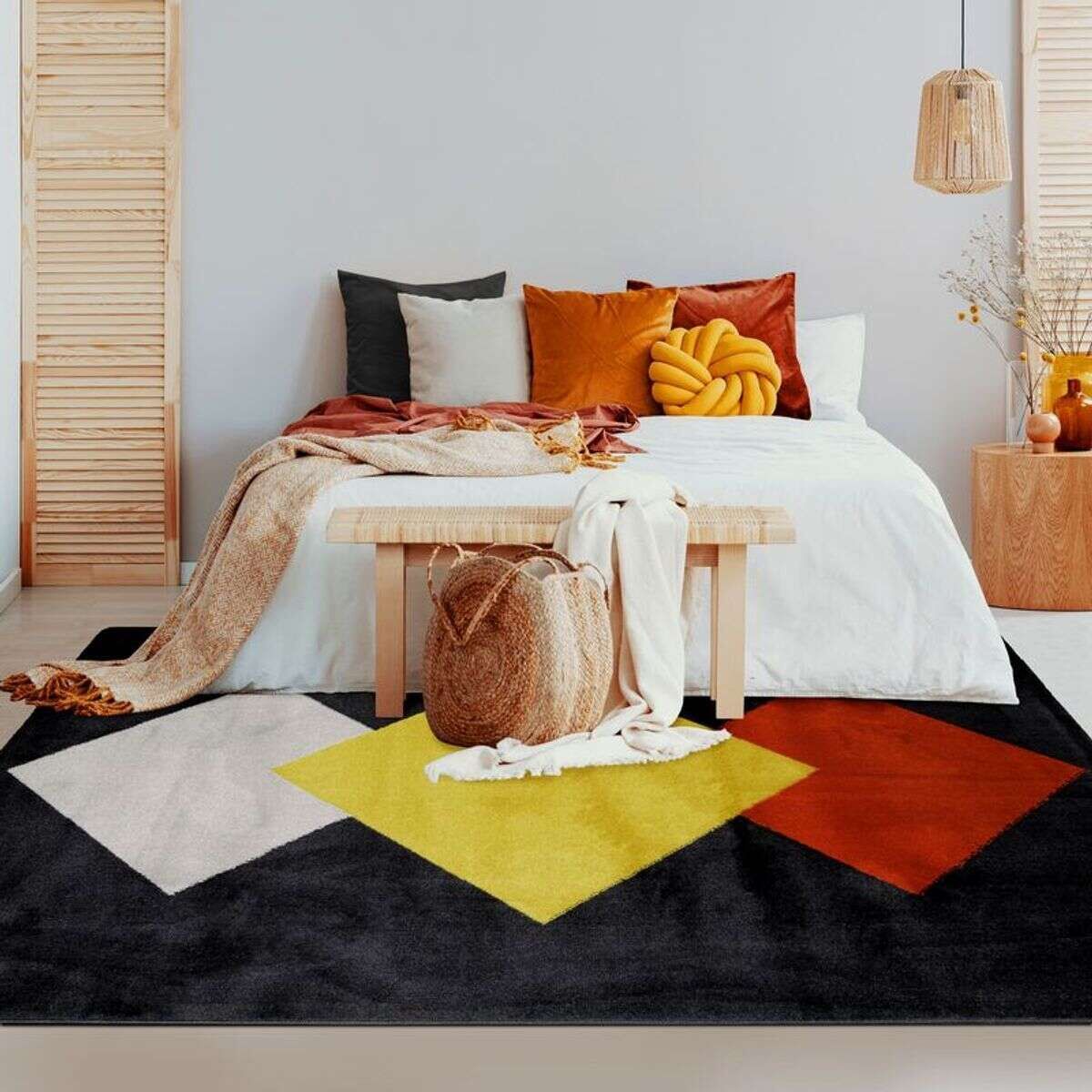 Tapis lumineux et laineux motifs losanges  LOSANGE multicolore, THE DECO FACTORY