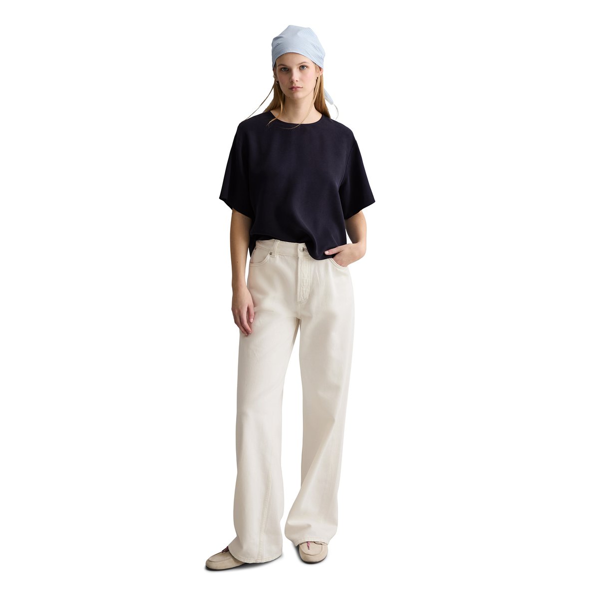 Chemisier à crop relaxed en TENCEL™ Lyocell bleu fooncé, MARC O’POLO DENIM