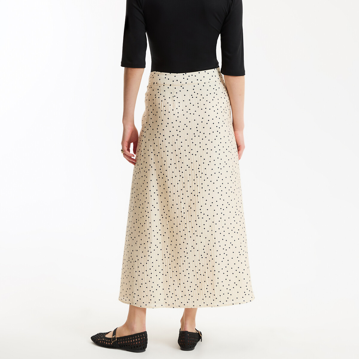 Jupe longue boutonnée imprimé pois imprimé pois fond écru, LA REDOUTE COLLECTIONS