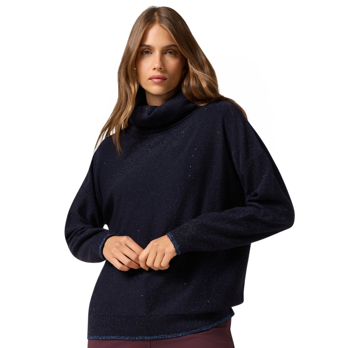 Pull à col roulé avec paillettes bleu, OLTRE