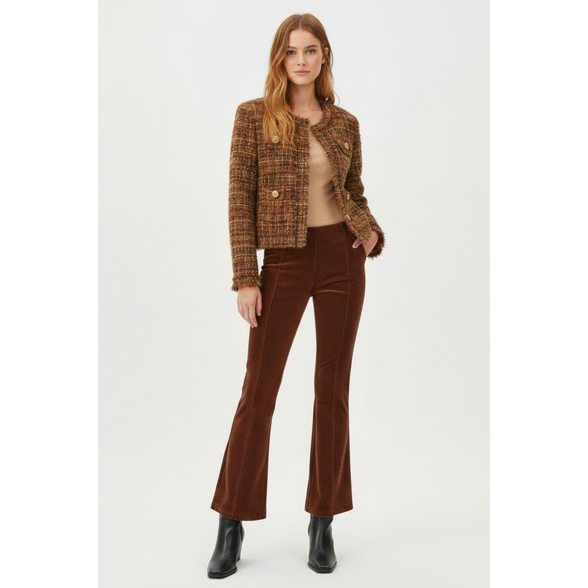 Veste courte en tweed GENTIANE marron, DERHY