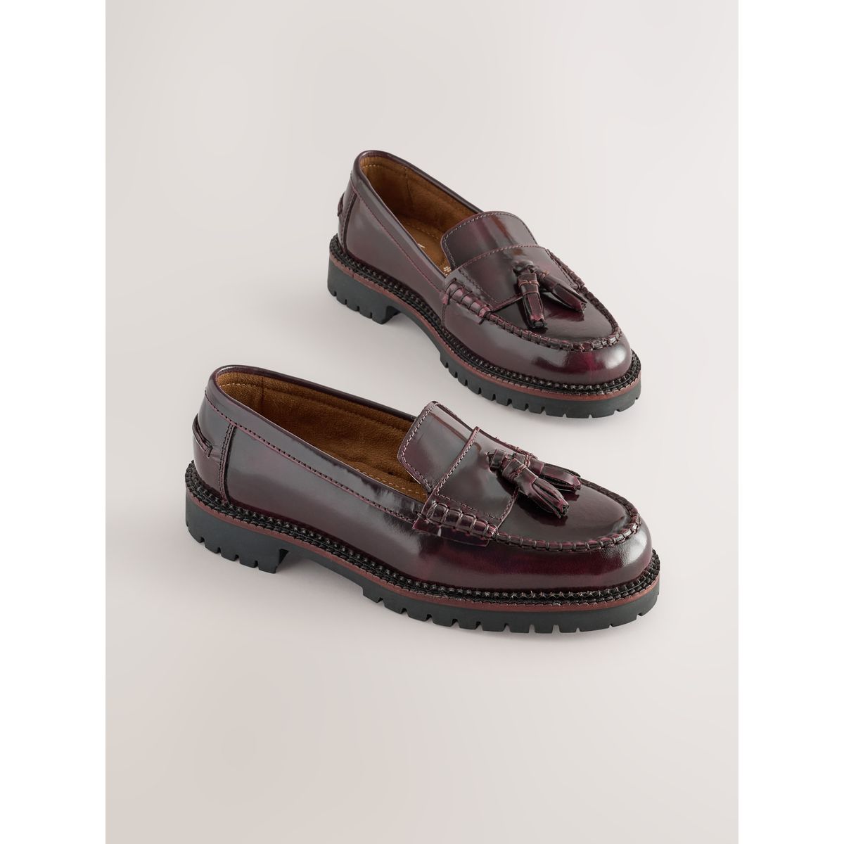 Mocassins habillés en cuir pompon bordeaux, NEXT