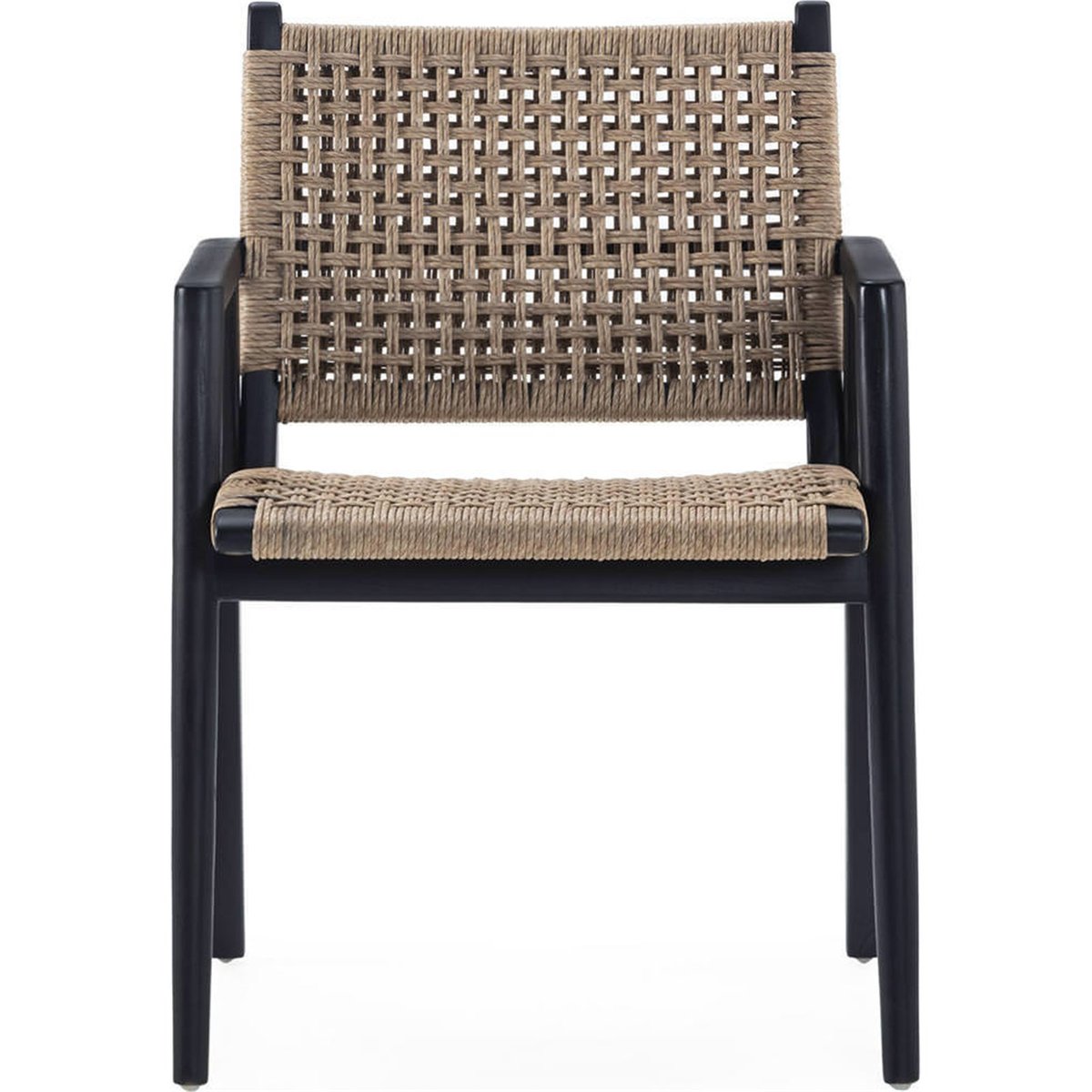 Chaise en teck et fibre tressée noir et naturel, RECOLLECTION
