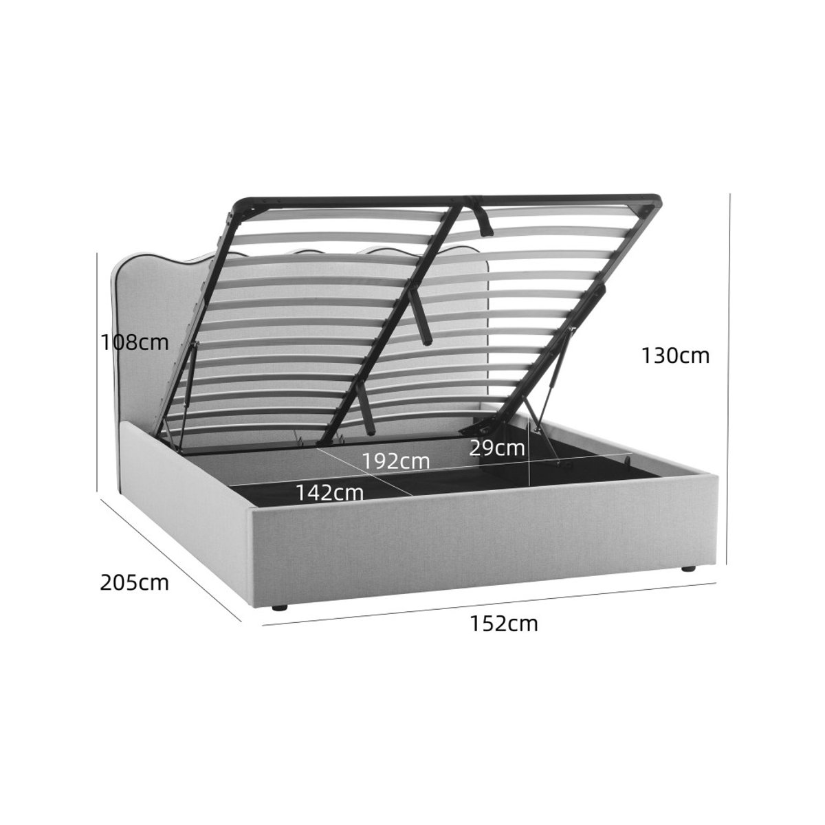 Lit coffre en tissu avec tête de lit ondulée 140x190cm- NAGOYA beige, DRAWER