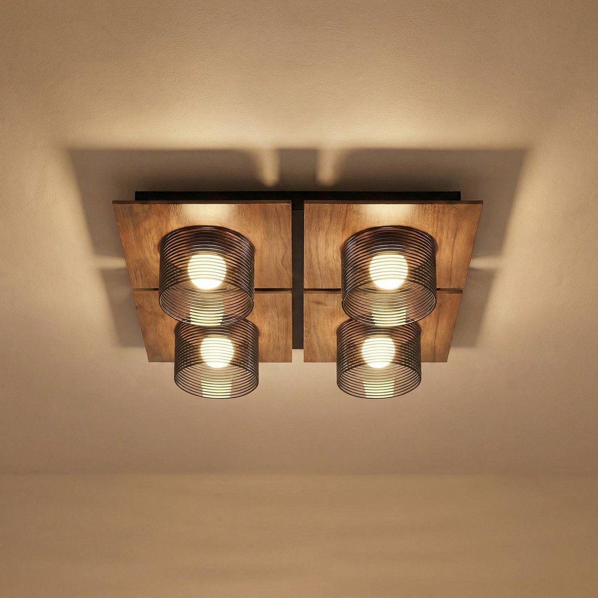 Plafonnier moderneLED, Eiko bois foncé, gris fumé, LUCANDE