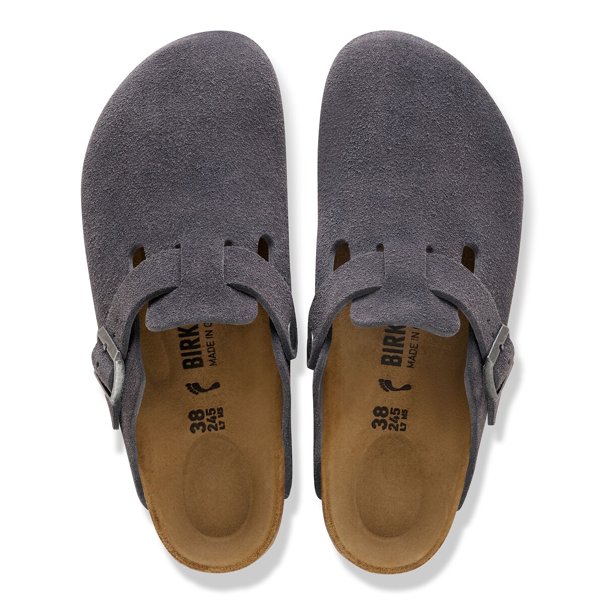 Sabots en cuir suédé BOSTON gris foncé, BIRKENSTOCK