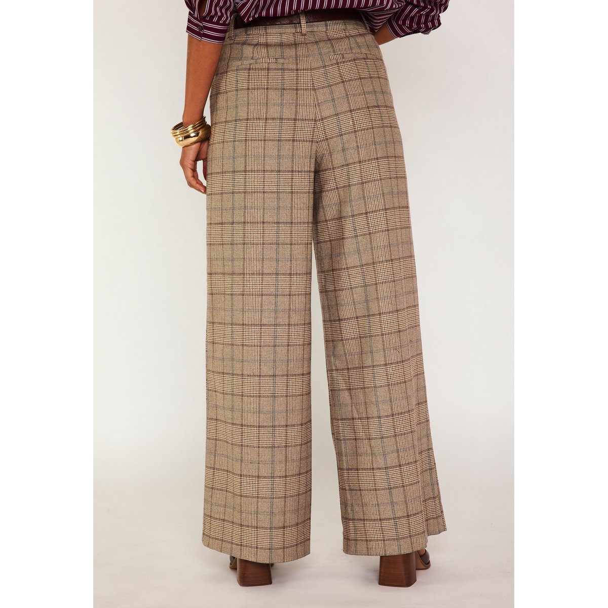 Pantalon Large à carreaux FLAUBERT camel clair, Maison 123