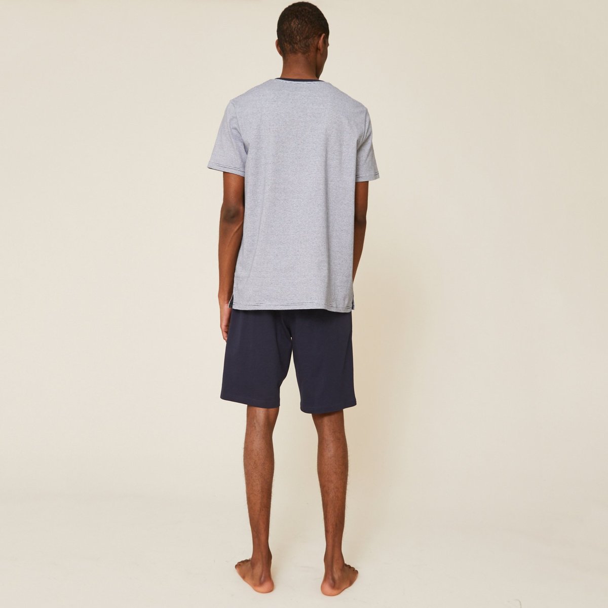 Pyjama T-shirt manches courtes rayé et Short en jersey de coton BIO GOTS marine, MONOPRIX