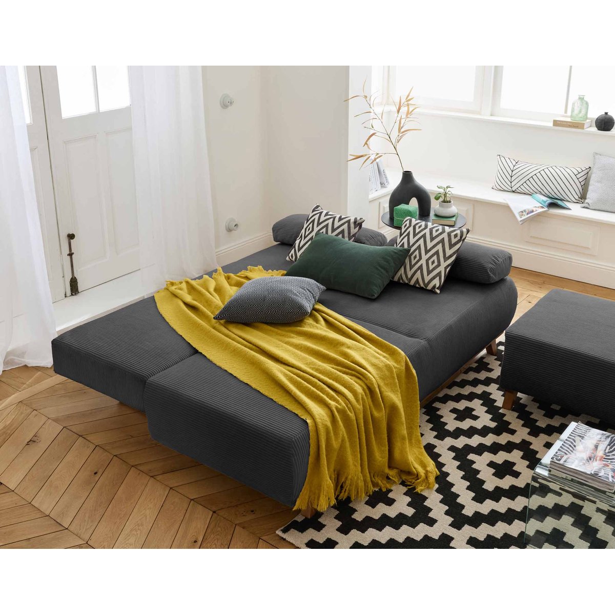 Canapé Convertible 4 places - CRISTAL gris foncé, BEST MOBILIER